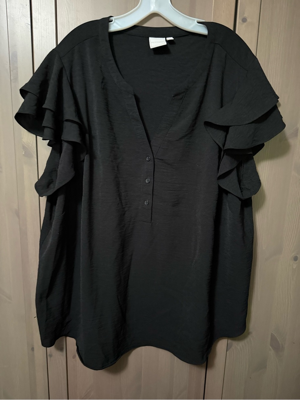 Zac & Rachel Black Ruffle Sleeve V-Neck Blouse